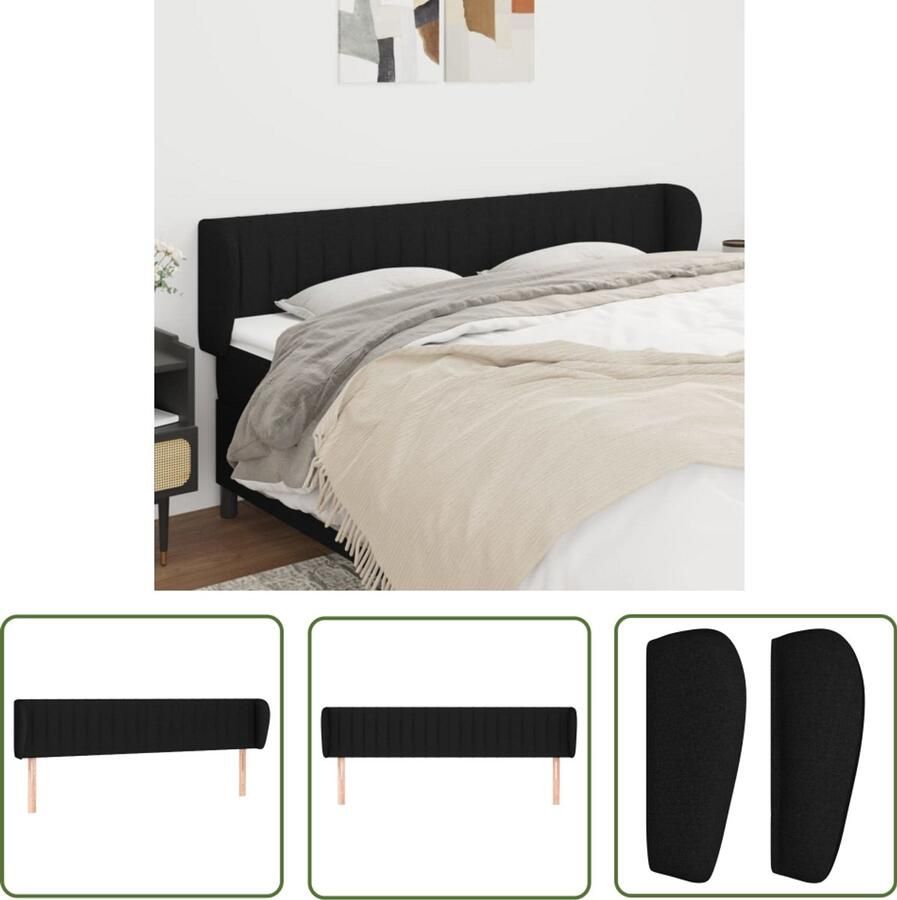 VidaXL Hoofdbord met randen Stof 203x23x78 88 cm Hoofd Bord Hoofdkussen Klassiek Hoofdbord Zwarte Hoofdbord Stoffen Hoofdbord Beddecoratie Slaap Accessoires
