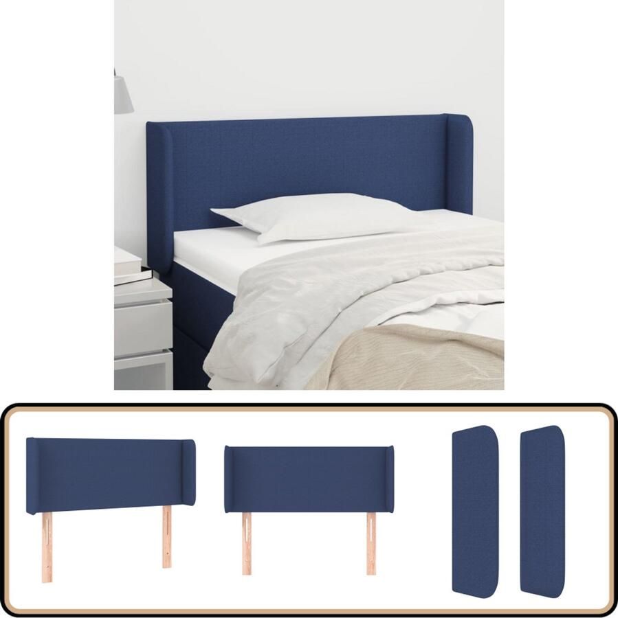 VidaXL Hoofdbord met randen Stof 93x16x78 88 cm Hoofd Bord Hoofdkussen Beddecoratie Slaap Accessoires Blauwe Kamer