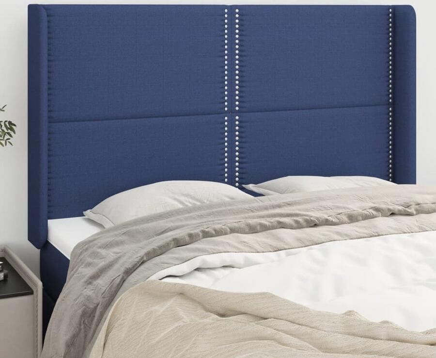 VidaXL Hoofdbord met randen stof blauw 147x118 128cm Hoofd Bord Hoofdkussen Beddecoratie Slaap Accessoires Blauwdruk Stoffen Hoofdborden Luxe Bed Ergonomisch Hoofdbord - Foto 2