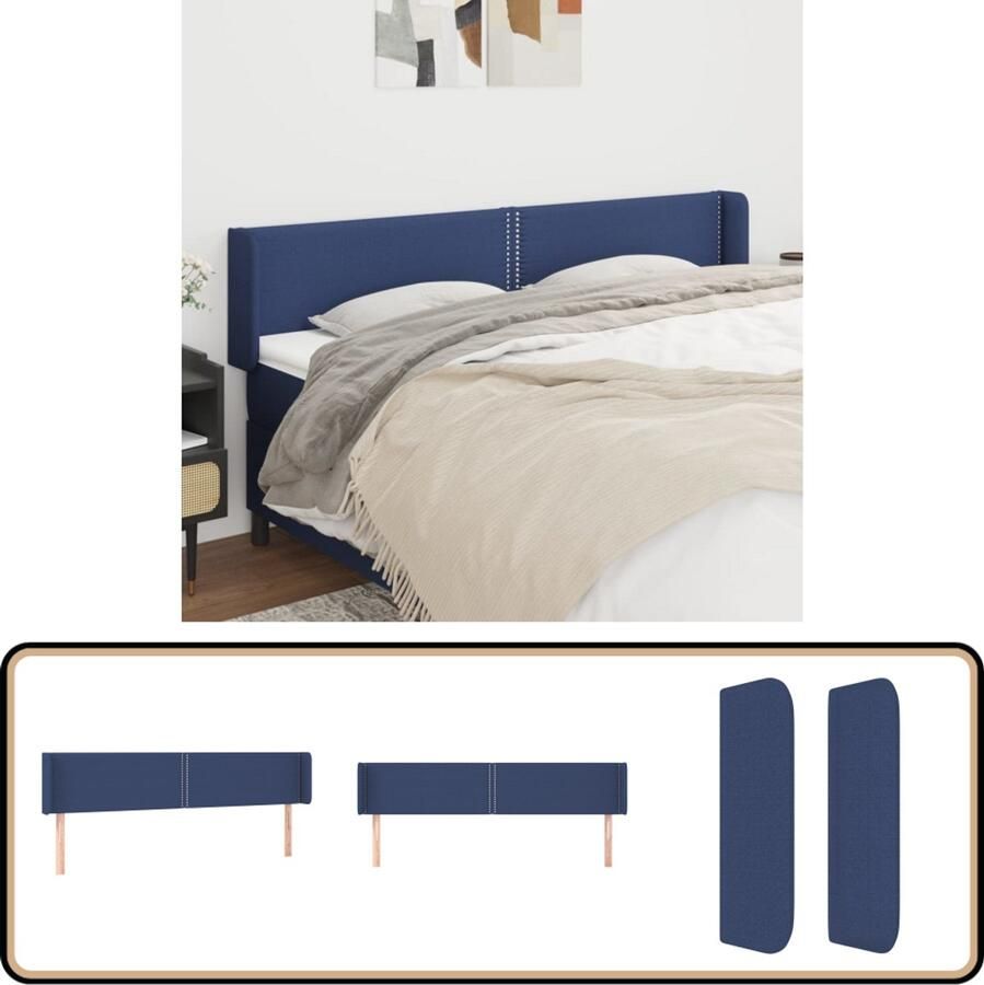 VidaXL Hoofdbord met randen 203x16x78 88 cm Blauw Hoofd Bord Hoofdkussen Bedding Slaap Accessoires Blauwe Kamerdecoratie