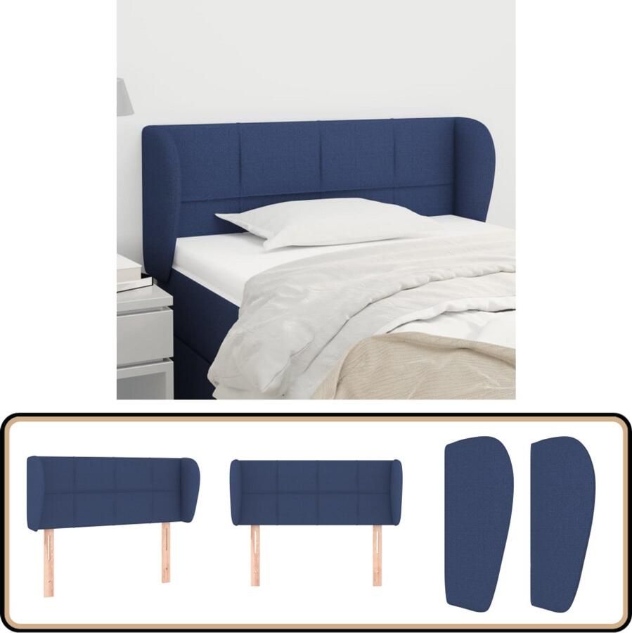 VidaXL Hoofdbord met randen Stof Blauw Hoofd Bord Hoofdkussen Beddecoratie Slaapkamers Blauwe Kamer