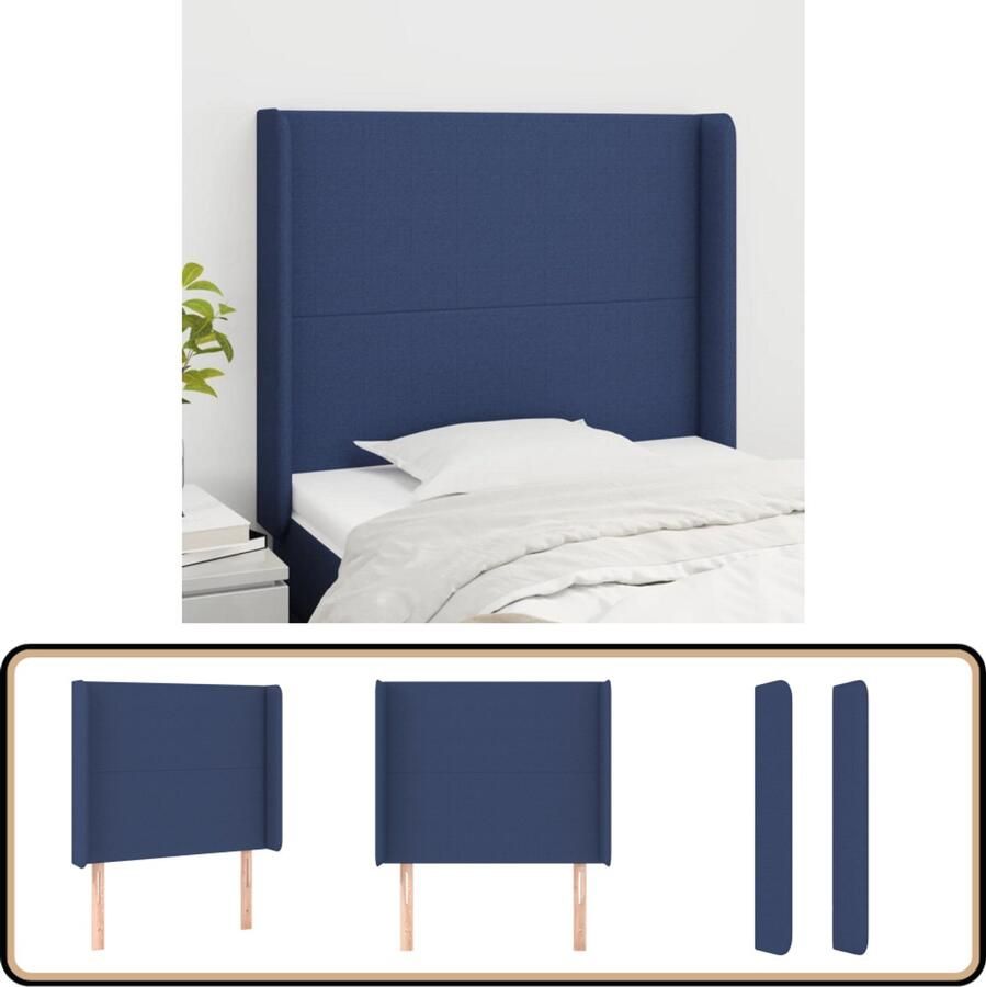 VidaXL Hoofdbord met Randen Stof Blauw Hoofd Bord Hoofdkussen Bedkleden Slaap Accessoires Bedroom Decor Blauwdruk