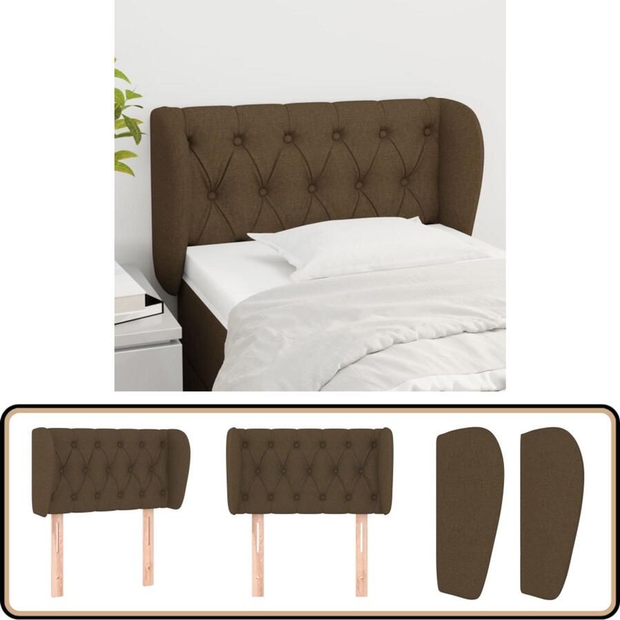 VidaXL Hoofdbord met randen Stof Donkerbruin Hoofd Bord Bedhoofdbord Klassiek Hoofdbord Bruin Hoofdbord Stoffen Hoofdbord Houten Poten Adjustable Headboard