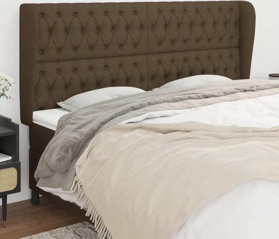 VidaXL Hoofdbord met Randen Stof Donkerbruin Hoofd Bord Hoofdkussen Klassiek Design Beddecoratie Slaapkamers Donkere Kleuren - Foto 2