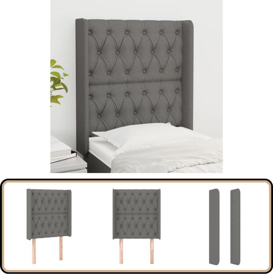 VidaXL Hoofdbord Met Randen Stof Donkergrijs Hoofd Bord Bed Accessoires Hoofdeinde Slaapkamers Donkere Kleuren