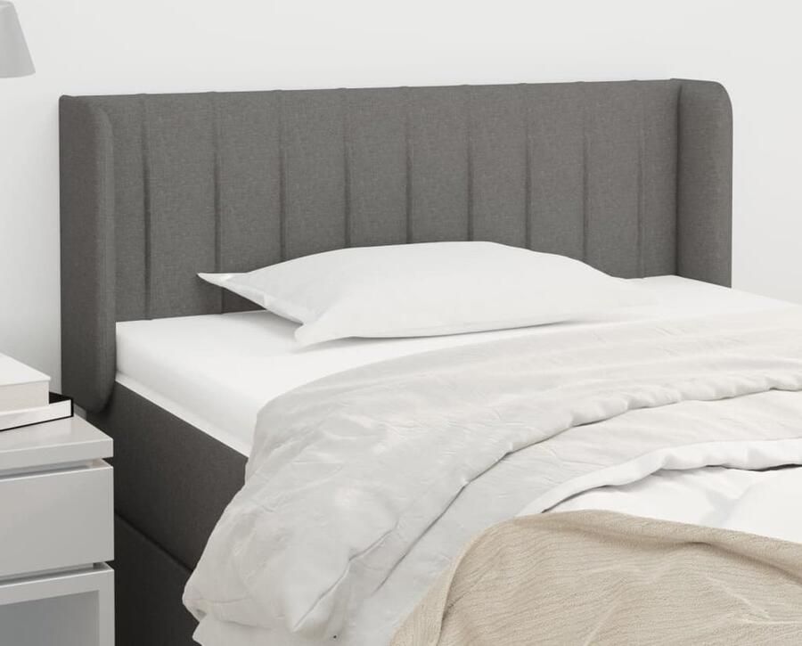 VidaXL Hoofdbord met randen Stof Donkergrijs Hoofd Bord Hoofdborden Beddecoratie Slaapkamers Donkere Kleuren Grijs Stoffen Hoofdborden - Foto 4