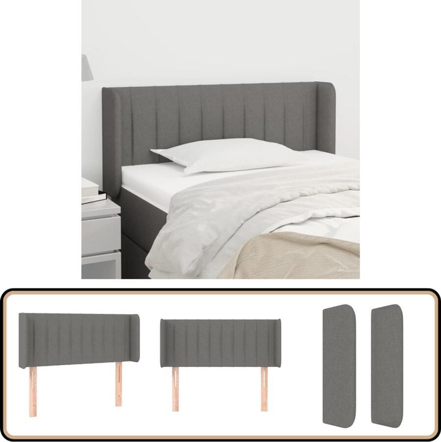 VidaXL Hoofdbord met randen Stof Donkergrijs Hoofd Bord Hoofdborden Beddecoratie Slaapkamers Donkere Kleuren Grijs Stoffen Hoofdborden