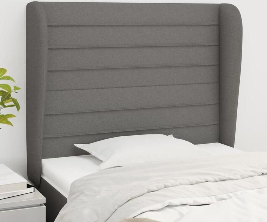 VidaXL Hoofdbord met randen Stof Donkergrijs Hoofd Bord Hoofdeinde Bed Accessoires Slaap Kamer Decoratie Donkere Kleuren Grijs Meubilair Comfortabel Leeshoek - Foto 2