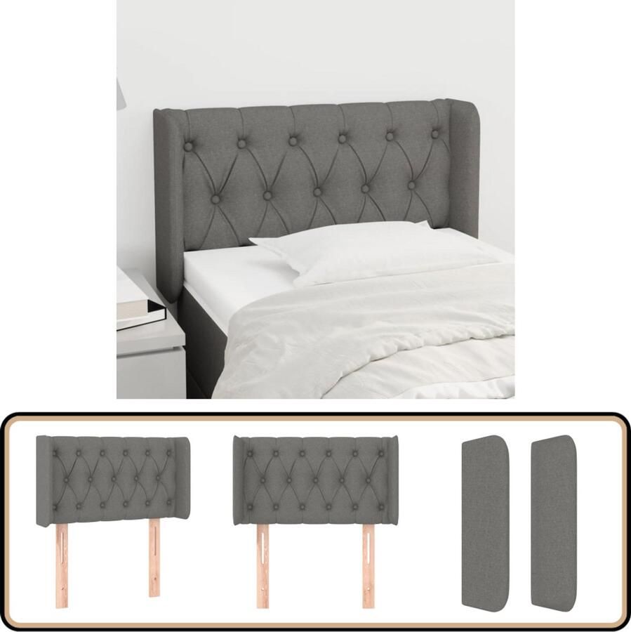 VidaXL Hoofdbord met randen Stof Donkergrijs Hoofd Bord Hoofdeinde Beddecoratie Slaap Accessoires Grijs