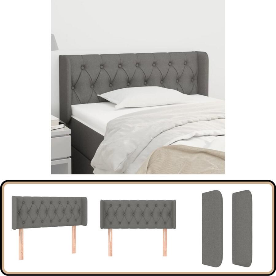 VidaXL Hoofdbord met randen Stof Donkergrijs Hoofd Bord Hoofdkussen Beddecoratie Slaap Accessoires Donkere Kleuren Grijs Interieur Modern Design