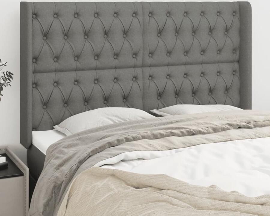 VidaXL Hoofdbord met randen Stof Donkergrijs Hoofd Bord Hoofdkussen Beddecoratie Slaapkamer Decoratie Grijs Hoofdbord Stoffen Hoofdbord Modern Hoofdbord - Foto 2