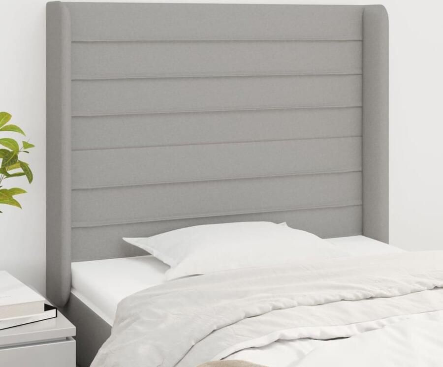 VidaXL Hoofdbord met randen Stof Lichtgrijs Hoofd Bord Hoofdborden Hoofddekking Beddecoratie Stoffen Hoofdbord Comfortabel Hoofdbord Adjustable Headboard Grijs Hoofdbord - Foto 2