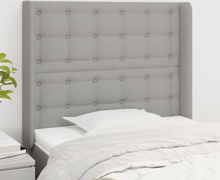 VidaXL Hoofdbord met randen stof lichtgrijs Hoofd Bord Hoofdeinde Bed Accessoires Slaapkamers Stoffen Hoofdbord Grijs Hoofdbord Comfortabel Hoofdbord - Foto 2