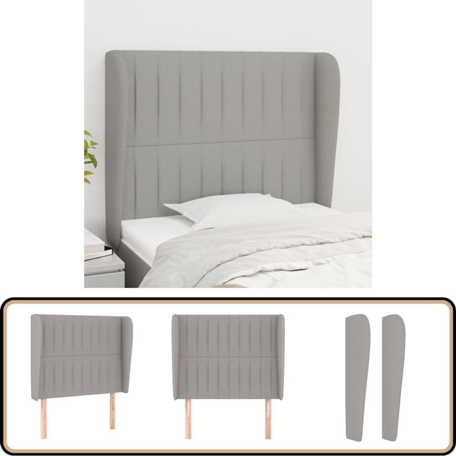 VidaXL Hoofdbord met randen Stof Lichtgrijs Hoofd Bord Hoofdeinde Bedding Slaap Accessoires Grijs Stoffen Hoofdbord Comfortabel