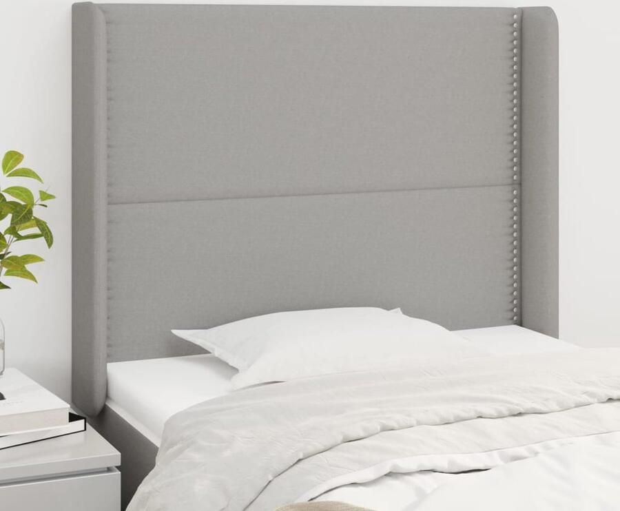 VidaXL Hoofdbord met randen Stof lichtgrijs Hoofdboard Hoofdkussen Beddengoed Slaapcomfort Slaapkamerdecoratie Grijs Meubilair Stoffen Hoofdborden - Foto 2