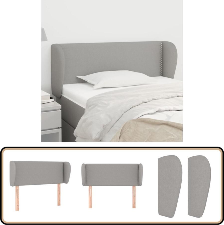 VidaXL Hoofdbord met randen Stof Lichtgrijs Klassieke Hoofdbord Bedhoofd Stoffen Hoofdbord Grijs Hoofdbord Met Oren Leeshoek Creëren Televisiezitcomfort Ergonomisch Hoofdbord Luxe Hoofdbord