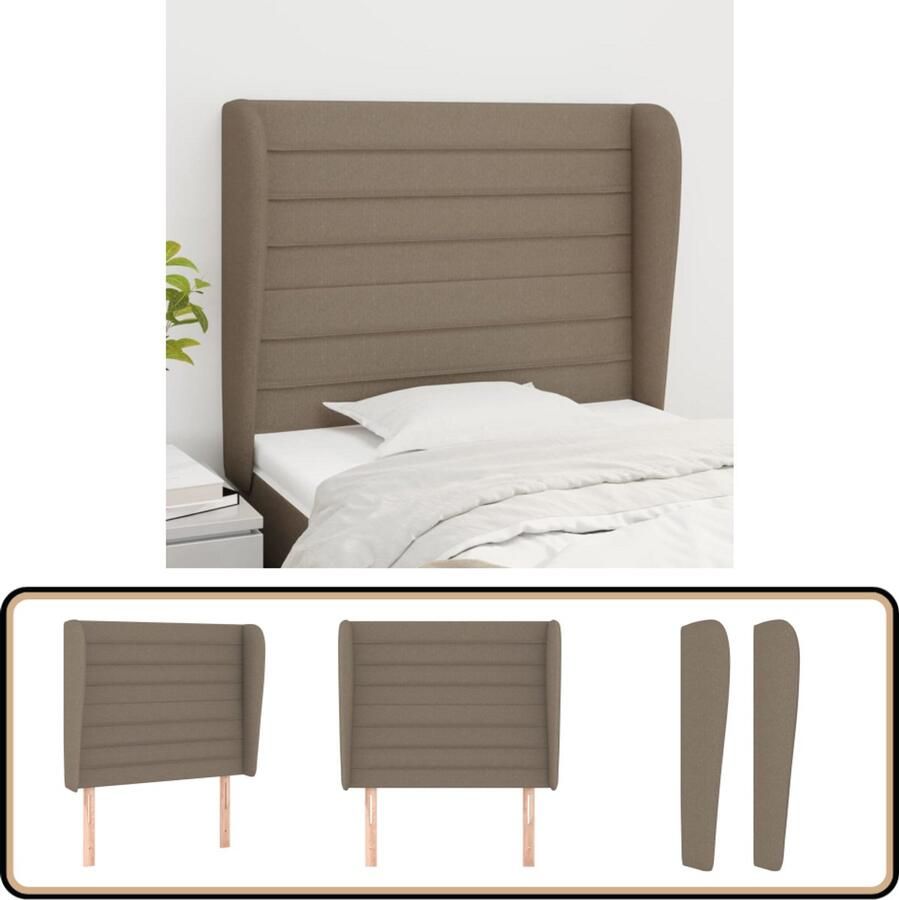 VidaXL Hoofdbord met Randen Stof Taupe 83x23x118 128 cm Hoofd Bord Hoofdkussen Bedkleden Slaap Accessoires Bedroom Decor