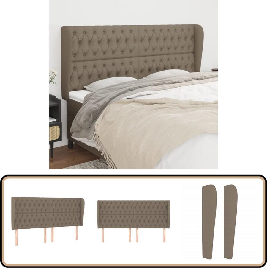 VidaXL Hoofdbord met Randen Stof Taupe Hoofd Bord Hoofdbord Bed Ombouw Slaap Kamer Taupes Kleur