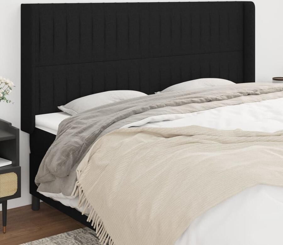 VidaXL Hoofdbord met randen 183x118 cm Zwart stof Hoofd Bord Hoofdkussen Beddecoratie Slaapkamers Zwarte Meubels Stoffen Hoofdborden - Foto 2