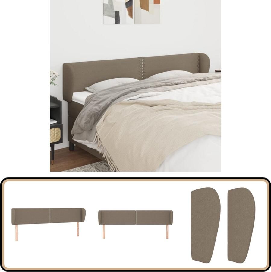 VidaXL Hoofdbord met randen Taupe 163x23x78 88 cm Hoofd Bord Hoofdkussen Beddecoratie Stoffen Hoofdbord Taupe Kleur