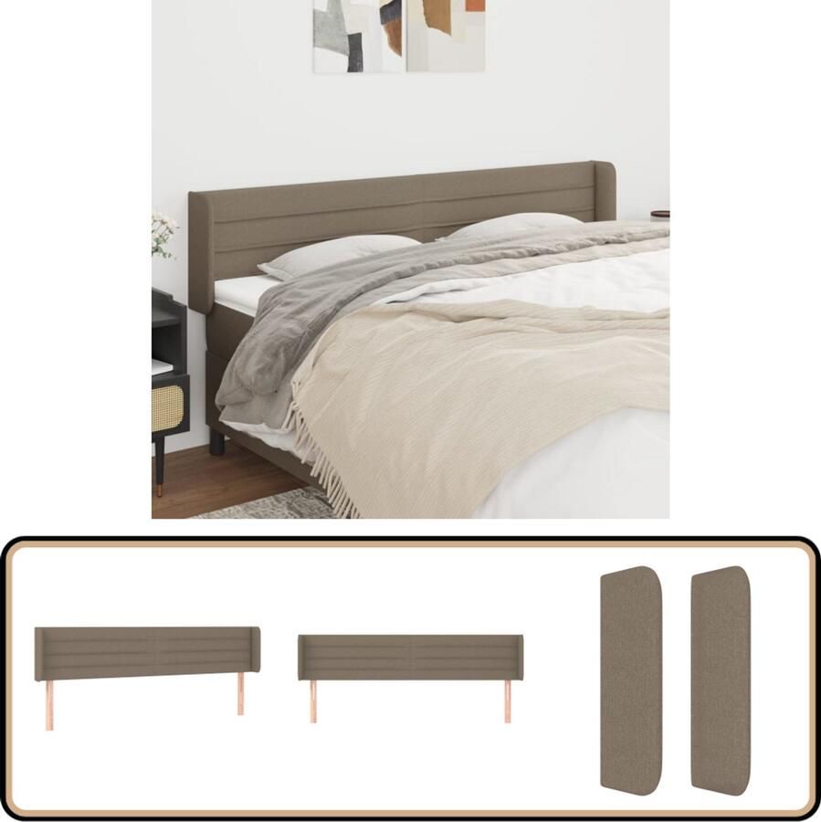 VidaXL Hoofdbord met randen Stof Taupe Hoofd Bord Hoofdkussen Bed Accessoires Slaap Kamer Decoratie Stoffen Hoofdbord Taupe Kleur