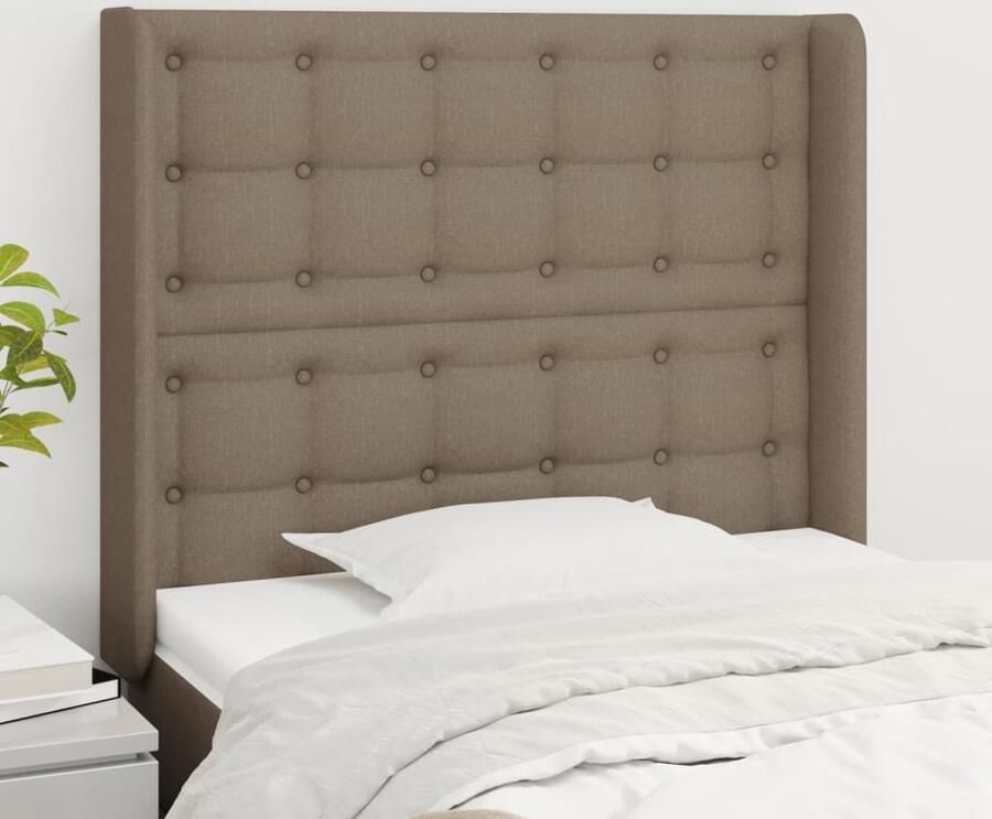 VidaXL Hoofdbord met randen Taupe 93x16x118 128 cm Hoofd Bord Hoofdkussen Beddecoratie Klassiek Interieur Moderne Slaapkamer Stoffen Hoofdbord Taupe Kleur Comfortabel Leeshoek - Foto 2