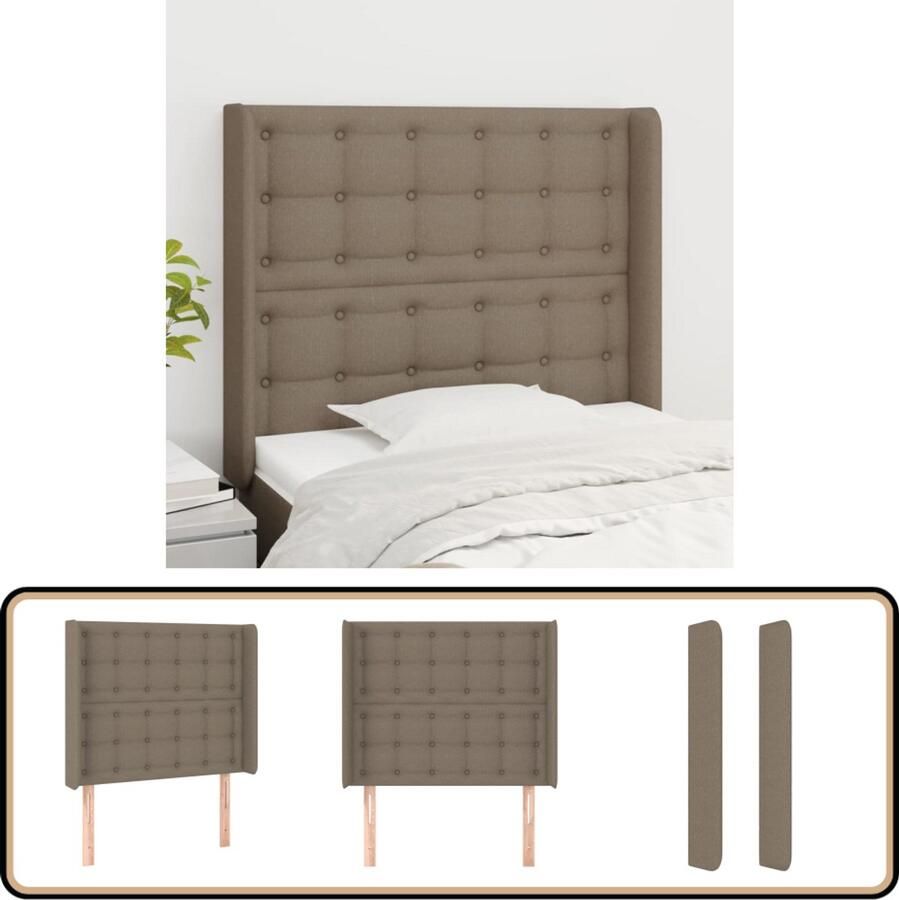 VidaXL Hoofdbord met randen Taupe 93x16x118 128 cm Hoofd Bord Hoofdkussen Beddecoratie Klassiek Interieur Moderne Slaapkamer Stoffen Hoofdbord Taupe Kleur Comfortabel Leeshoek