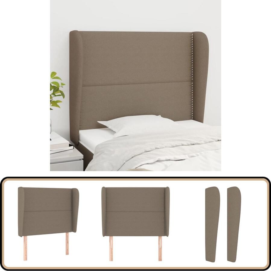 VidaXL Hoofdbord met randen Taupe 93x23x128 cm Hoofd Bord Hoofdkussen Bedbank Slaap Accessoires Bedroom Decor