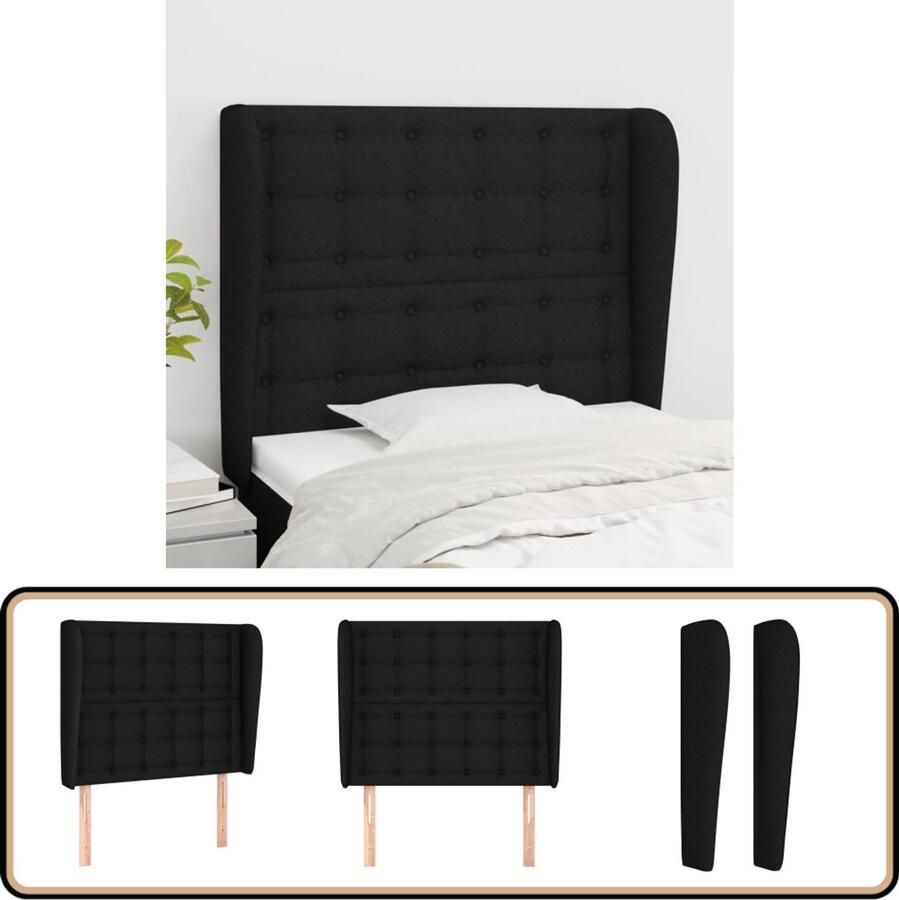 VidaXL Hoofdbord met randen Zwart 83x23x118 128 cm Hoofd Bord Hoofdeinde Beddecoratie Zwarte Hoofdbord Stoffen Hoofdbord