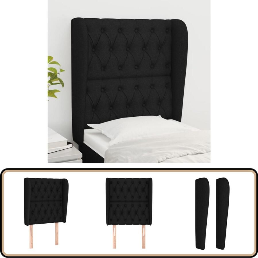 VidaXL Hoofdbord met randen Zwart 83x23x128 cm Hoofd Bord Hoofdeinde Bed Accessoires Slaap Kamer Meubels Zwarte Hoofdbord