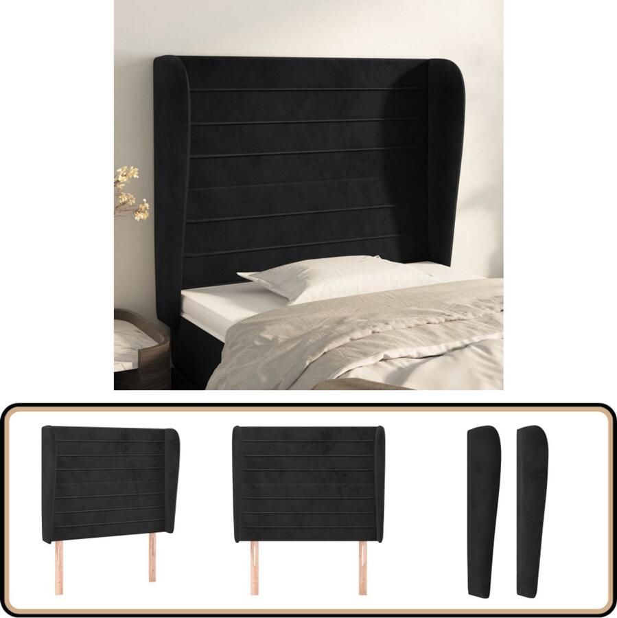VidaXL Hoofdbord met Randen Zwart Fluweel 83x23x128 cm Hoofd Bord Hoofdbord Velvet Zwarte Kleur Stapelbed Tweepersoonsbed Luxe Bed Bedroom Decor