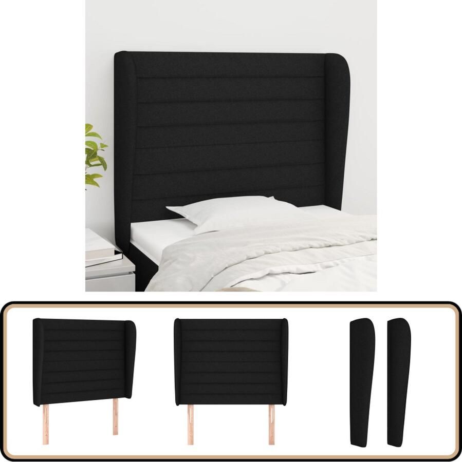 VidaXL Hoofdbord Met Randen Zwart Stof 83x23x128 cm Klassieke Hoofdbord Zwart Bedhoofd Hoofdenbord Stoffen Hoofdbord Adjustable Headboard Comfortabel Hoofdbord