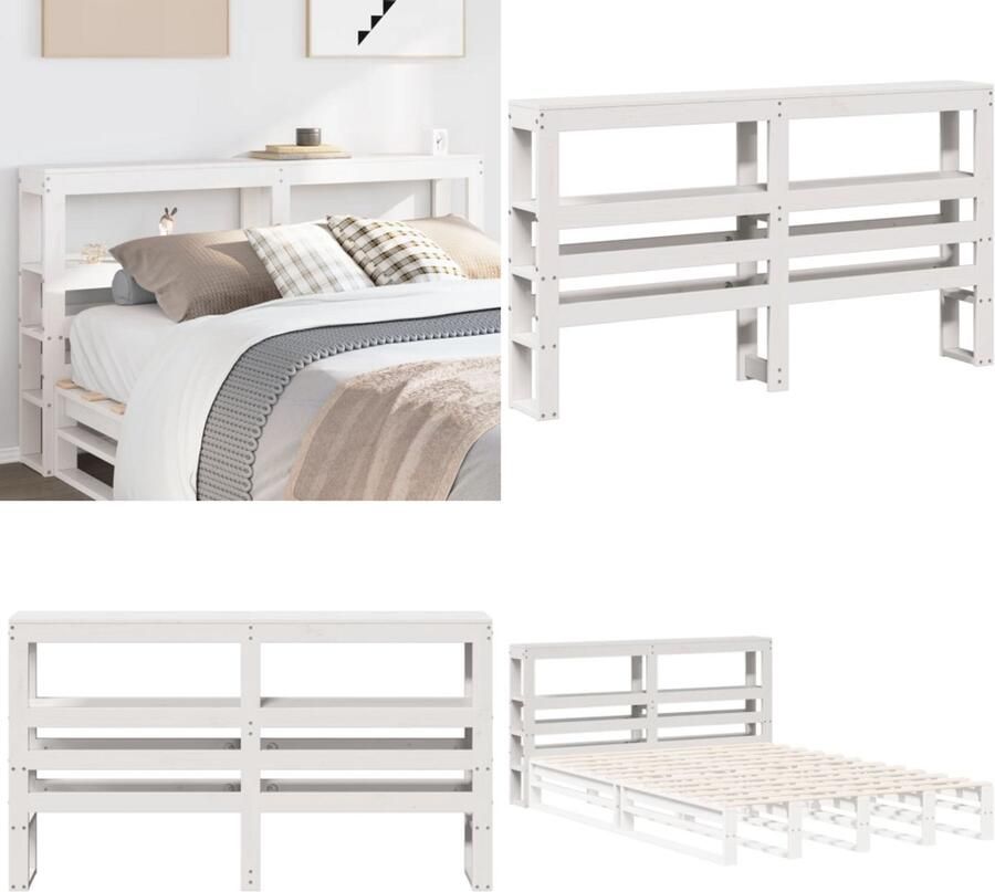 VidaXL Hoofdbord met schappen 120 cm massief grenenhout wit Hoofdbord Hoofdborden Bed Hoofdbord Bedhoofdbord