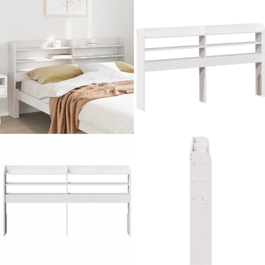 VidaXL Hoofdbord met schappen 120 cm massief grenenhout wit Hoofdbord Hoofdborden Bed Hoofdbord Bedhoofdbord