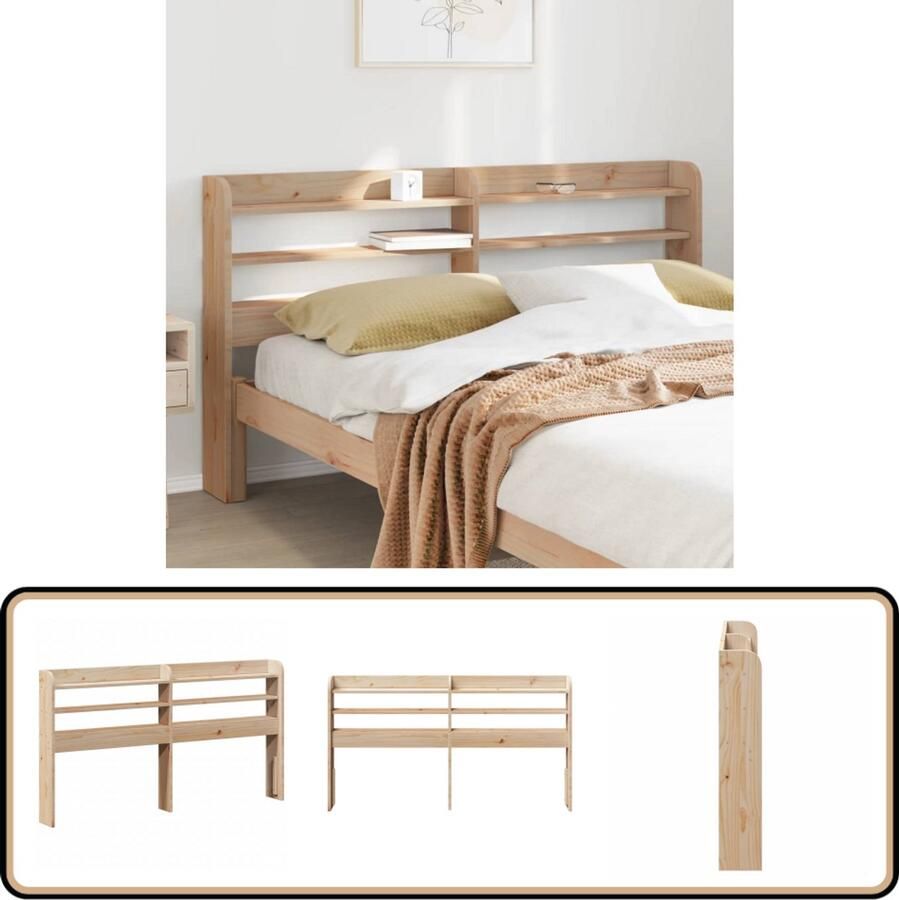 VidaXL Hoofdbord met schappen 135 cm massief grenenhout