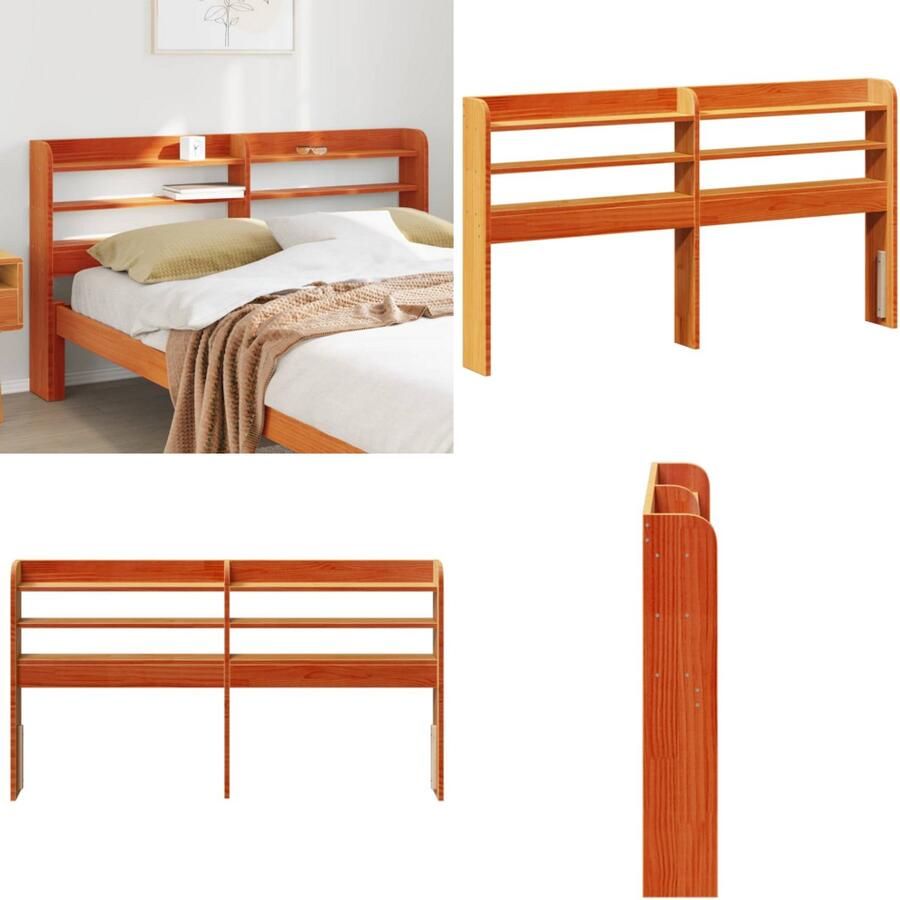 VidaXL Hoofdbord met schappen 135 cm massief grenenhout wasbruin Hoofdbord Hoofdborden Bed Hoofdbord Bedhoofdbord