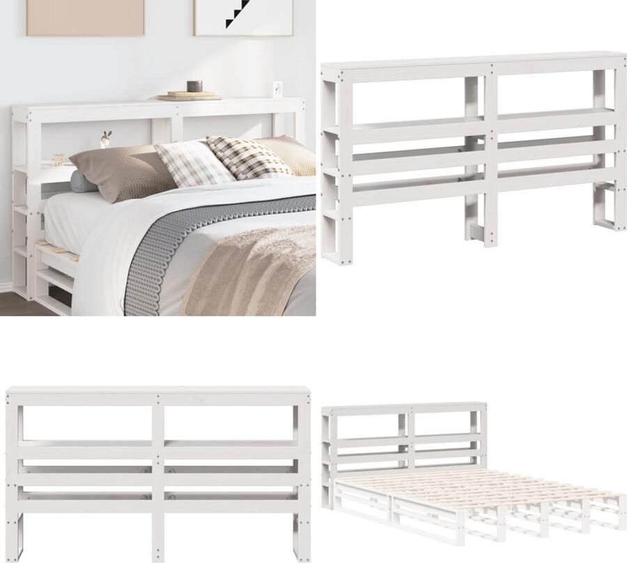 VidaXL Hoofdbord met schappen 135 cm massief grenenhout wit Hoofdbord Hoofdborden Bed Hoofdbord Bedhoofdbord - Foto 2