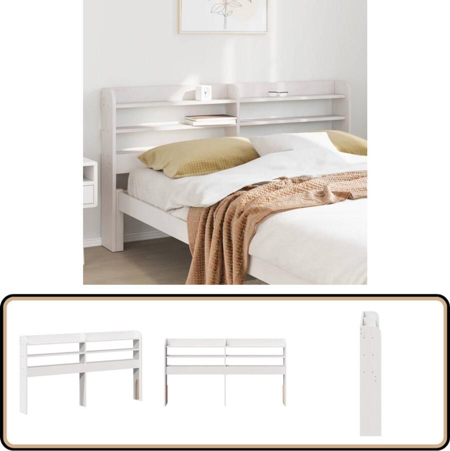 VidaXL Hoofdbord met schappen 135 cm Wit Grenenhout Hoofdbord Beddecoratie Hoofdkussenplank Houten Hoofdbord