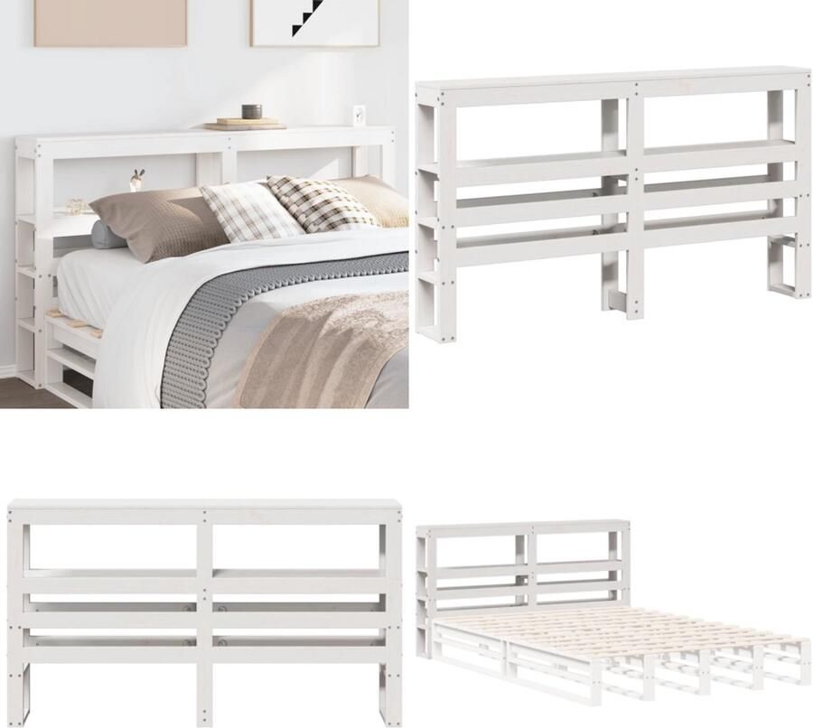 VidaXL Hoofdbord met schappen 160 cm massief grenenhout wit Hoofdbord Hoofdborden Bed Hoofdbord Bedhoofdbord