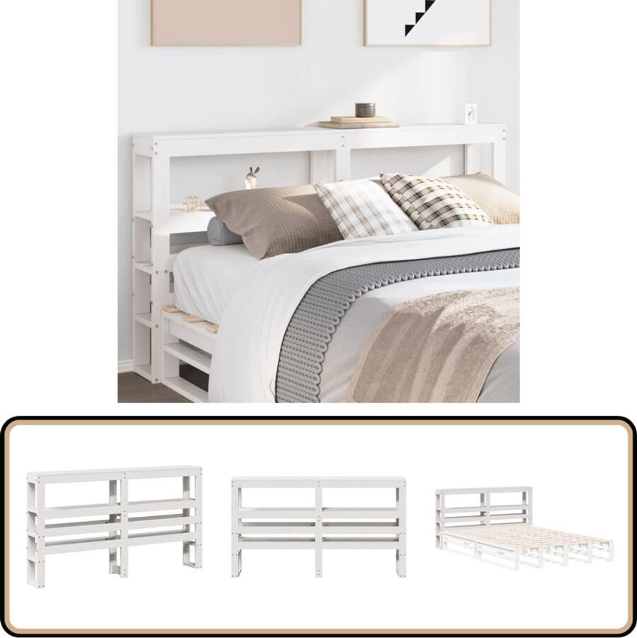 VidaXL Hoofdbord Met schappen 160 cm Wit Grenenhout Hoofdbord Beddecoratie Hoofdeinde Houten Hoofdbord Massief Hout