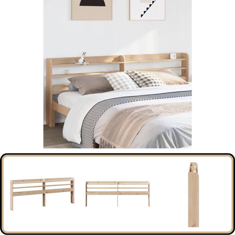 The Living Store Hoofdbord met schappen 180 cm massief grenenhout Hoofd Bord Houten Hoofdbord Grenenhout Hoofdbord Met Opbergvakken Slaap Kamer Meubels