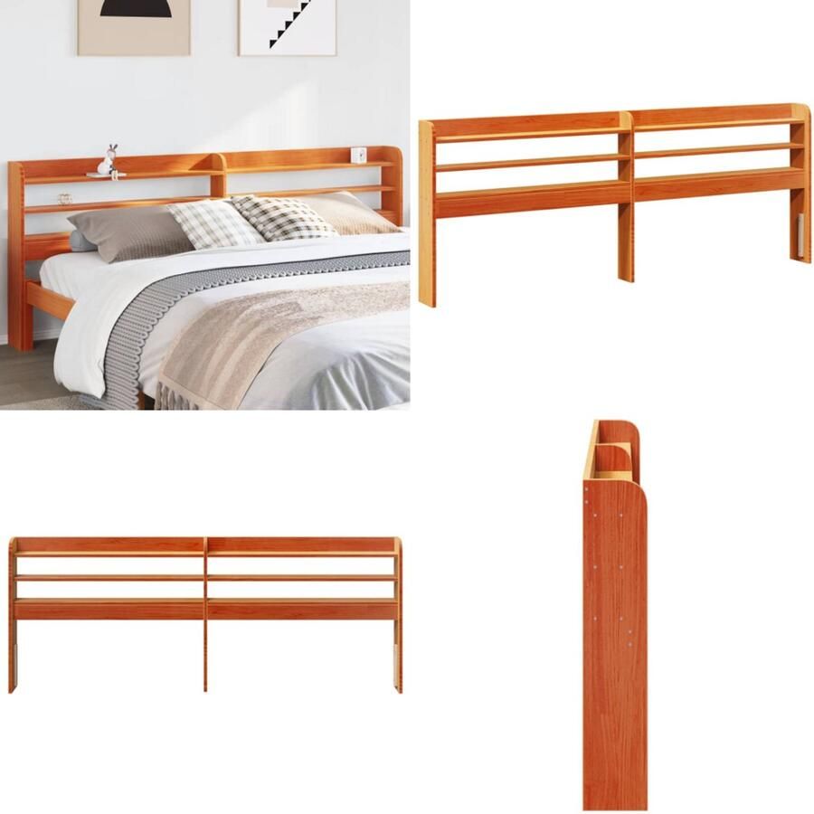 VidaXL Hoofdbord met schappen 180 cm massief grenenhout wasbruin Hoofdbord Hoofdborden Bed Hoofdbord Bedhoofdbord