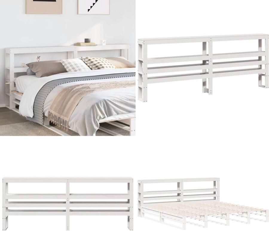 VidaXL Hoofdbord met schappen 180 cm massief grenenhout wit Hoofdbord Hoofdborden Bed Hoofdbord Bedhoofdbord