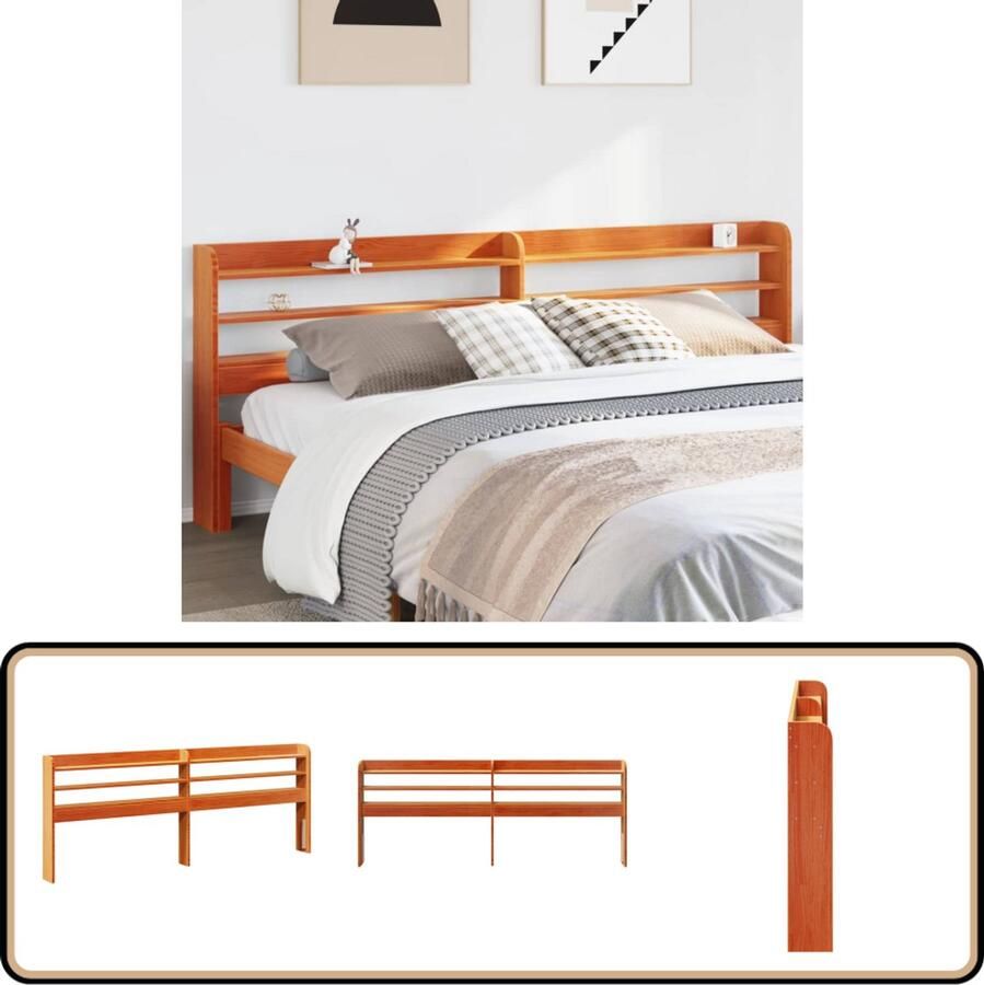 VidaXL Hoofdbord met schappen 200 cm Grenenhout Hoofdbord Beddecoratie Hoofdeinde Houten Hoofdbord Massief Hout
