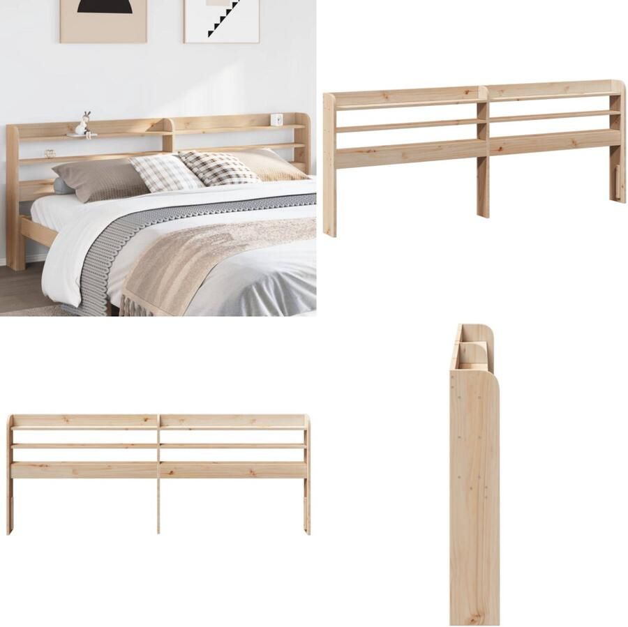 VidaXL Hoofdbord met schappen 200 cm massief grenenhout Hoofdbord Hoofdborden Bed Hoofdbord Bedhoofdbord