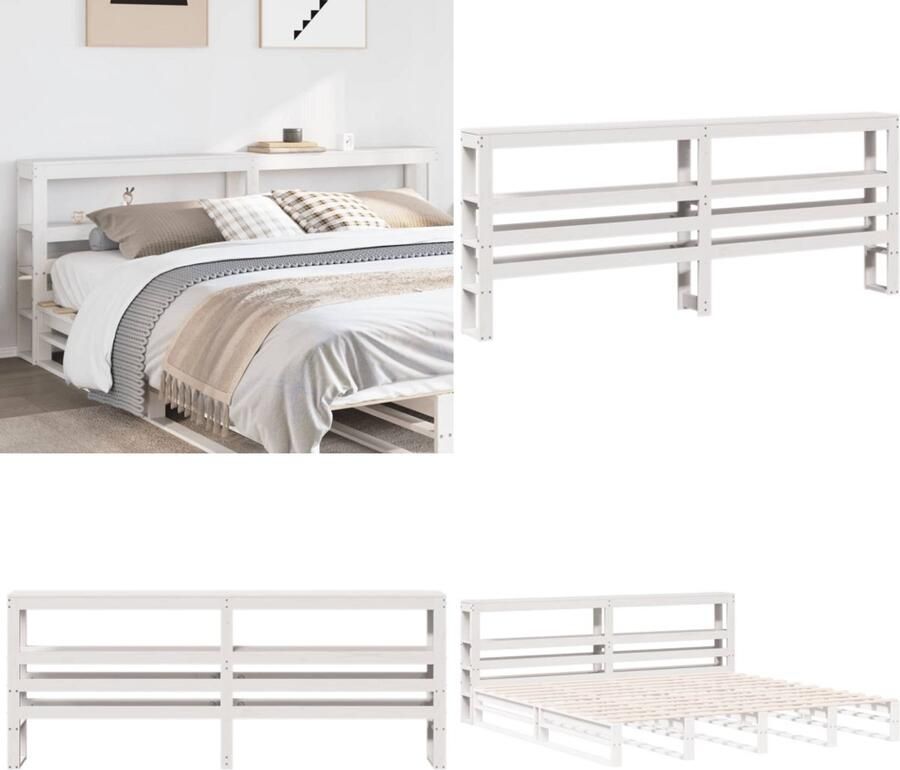 VidaXL Hoofdbord met schappen 200 cm massief grenenhout wit Hoofdbord Hoofdborden Bed Hoofdbord Bedhoofdbord