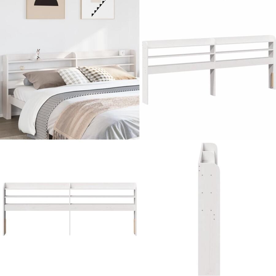 VidaXL Hoofdbord met schappen 200 cm massief grenenhout wit Hoofdbord Hoofdborden Bed Hoofdbord Bedhoofdbord