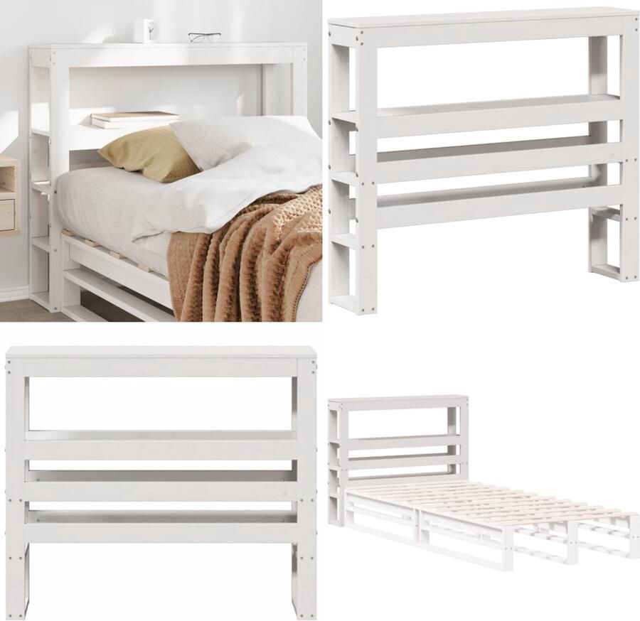 VidaXL Hoofdbord met schappen 75 cm massief grenenhout wit Hoofdbord Hoofdborden Bed Hoofdbord Bedhoofdbord