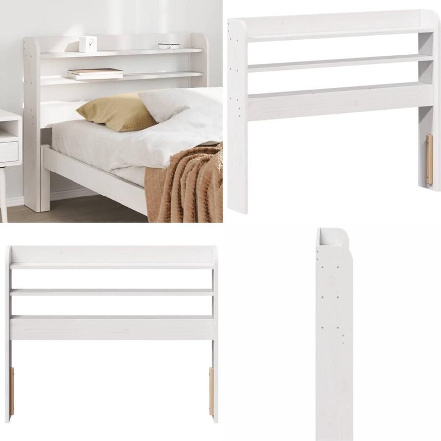 VidaXL Hoofdbord met schappen 75 cm massief grenenhout wit Hoofdbord Hoofdborden Bed Hoofdbord Bedhoofdbord