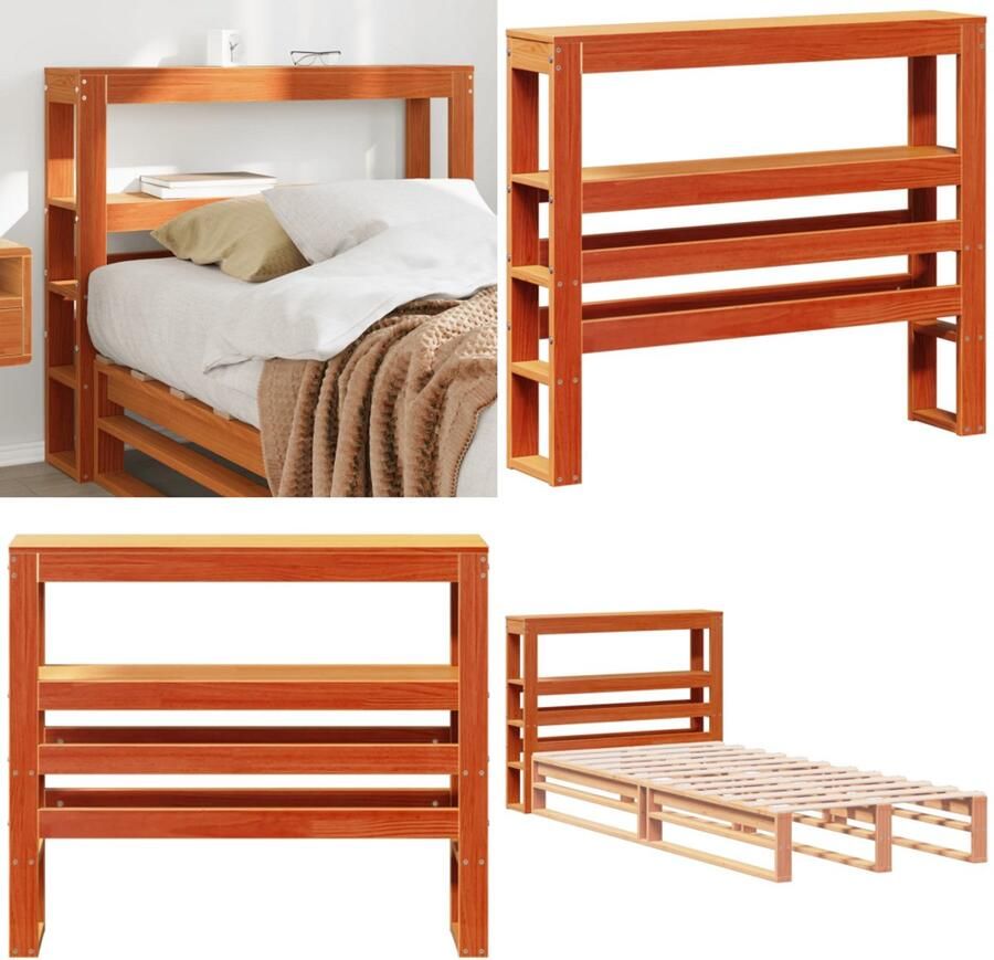 VidaXL Hoofdbord met schappen 90 cm massief grenenhout wasbruin Hoofdbord Hoofdborden Bed Hoofdbord Bedhoofdbord